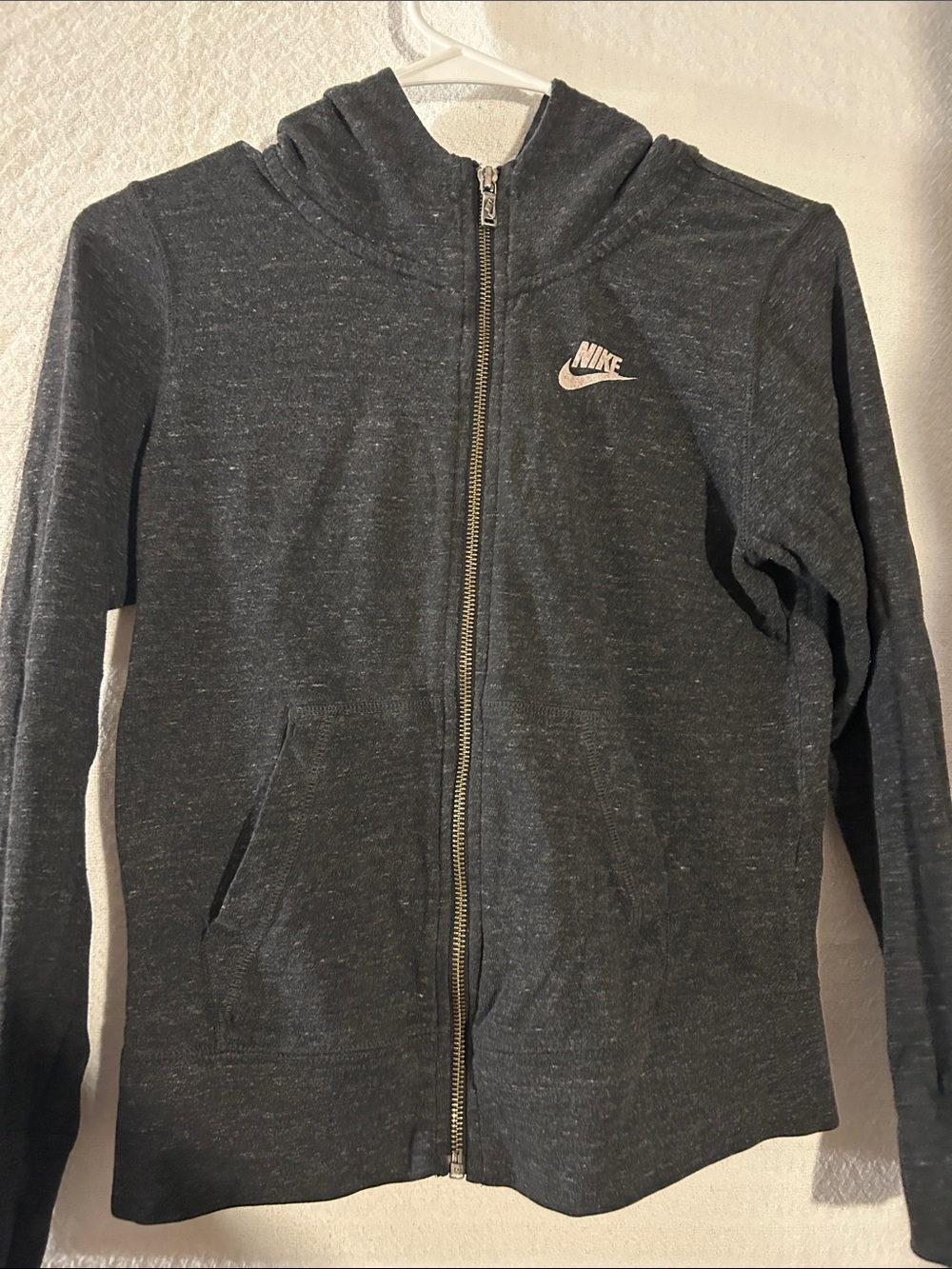 Nike Kids Charcoal Full-Zip Hoodie with White Logo